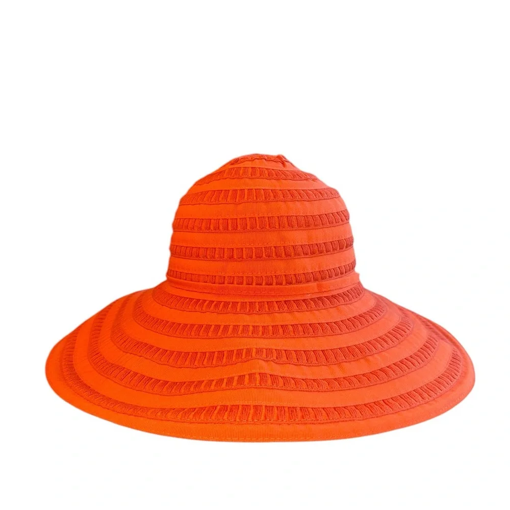 Made in Italy Bright Orange Striped Nordstrom Sun Hat - Beach Day Vacation